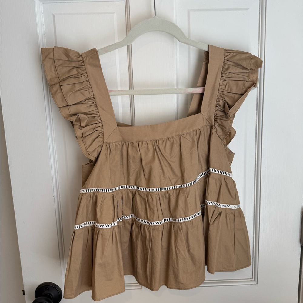 En Saison Tan Ruffled Blouse